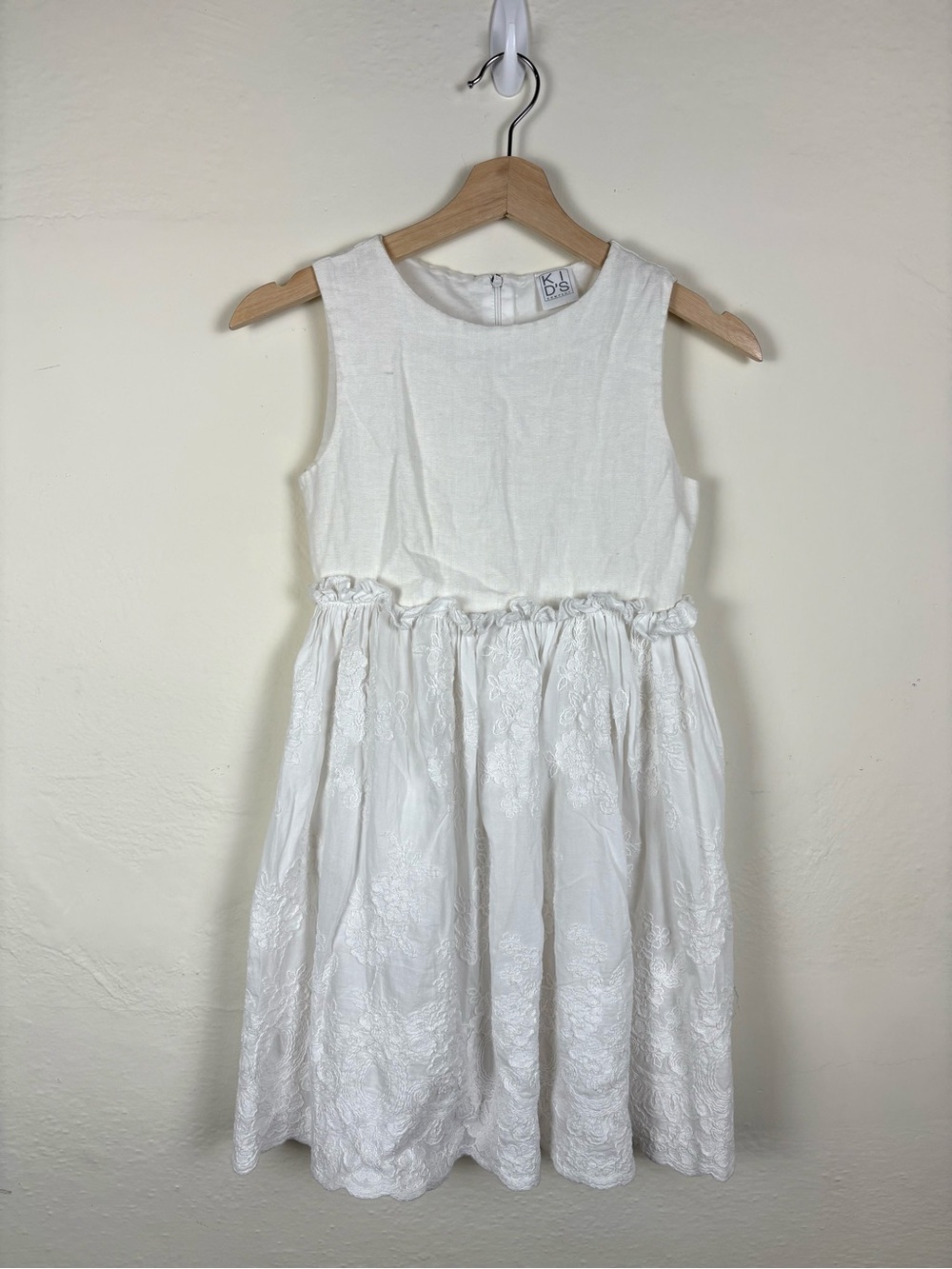 KID’S Company Girls 10 Linen Blend Dress Ivory Floral Embroidered Made in Italy⁠